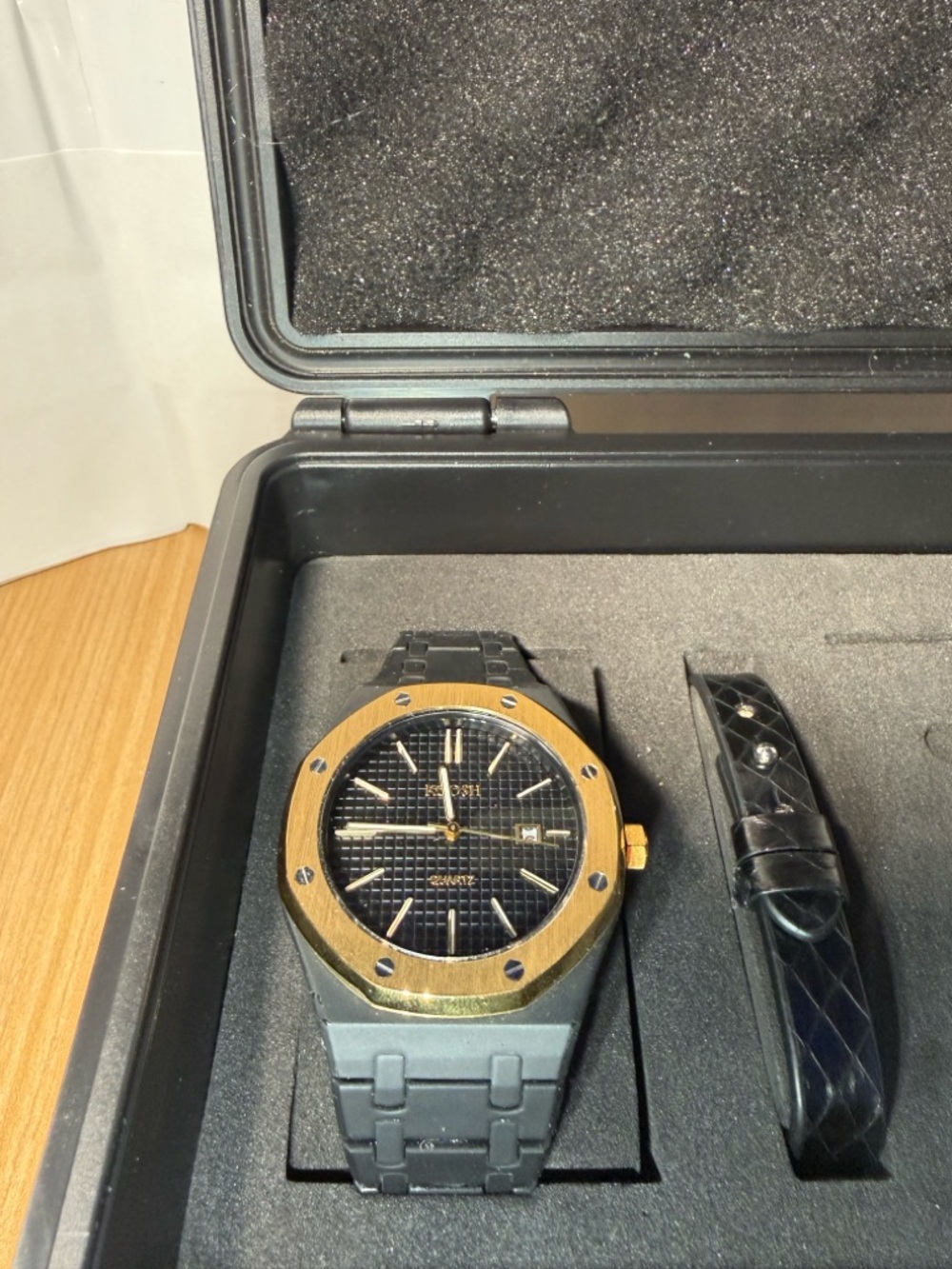 Koosh Brand Matte Black and Stainless Steel Gold Dial Luxury style watch w/ Box